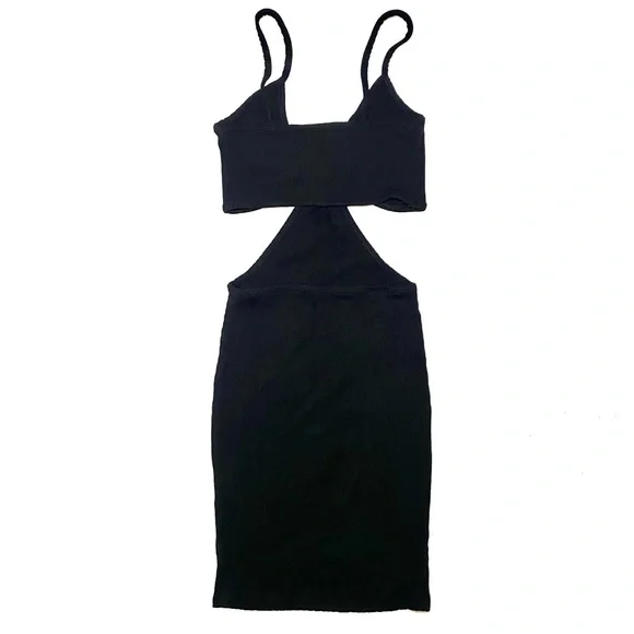Black Ribbed Bodycon Cut Out Mini Dress - Picture 2 of 4